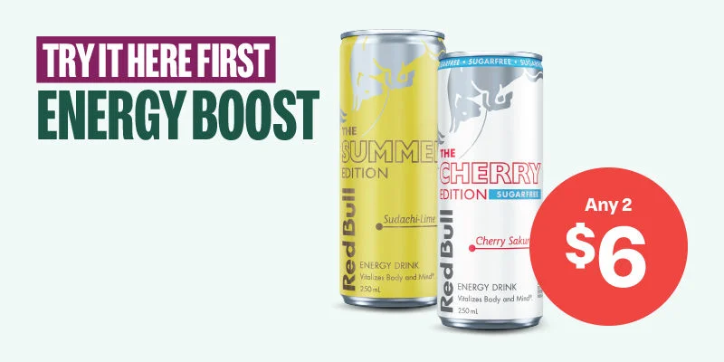 TRY IT HERE FIRST ENERGY BOOST - ANY 2 $6 - Red Bull 250mL (editions only) varieties