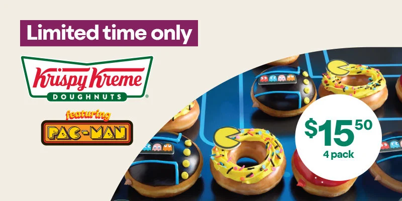 Krispy Kreme Doughnuts featuring PAC-MAN - $15.50 4 pack. Limited time only.