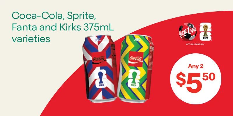 Coca-Cola, Sprite, Fanta and Kirk's 375mL varieties - Any 2 $5.50