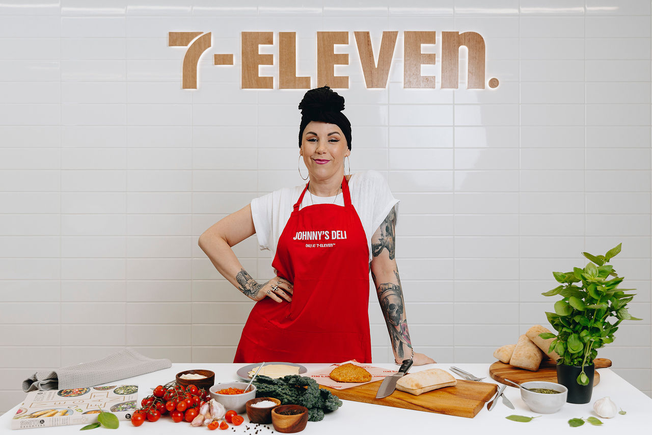 Shannon Martinez with her 7-Eleven Johnny's Deli sandwich for Melbourne Food and Wine 2023