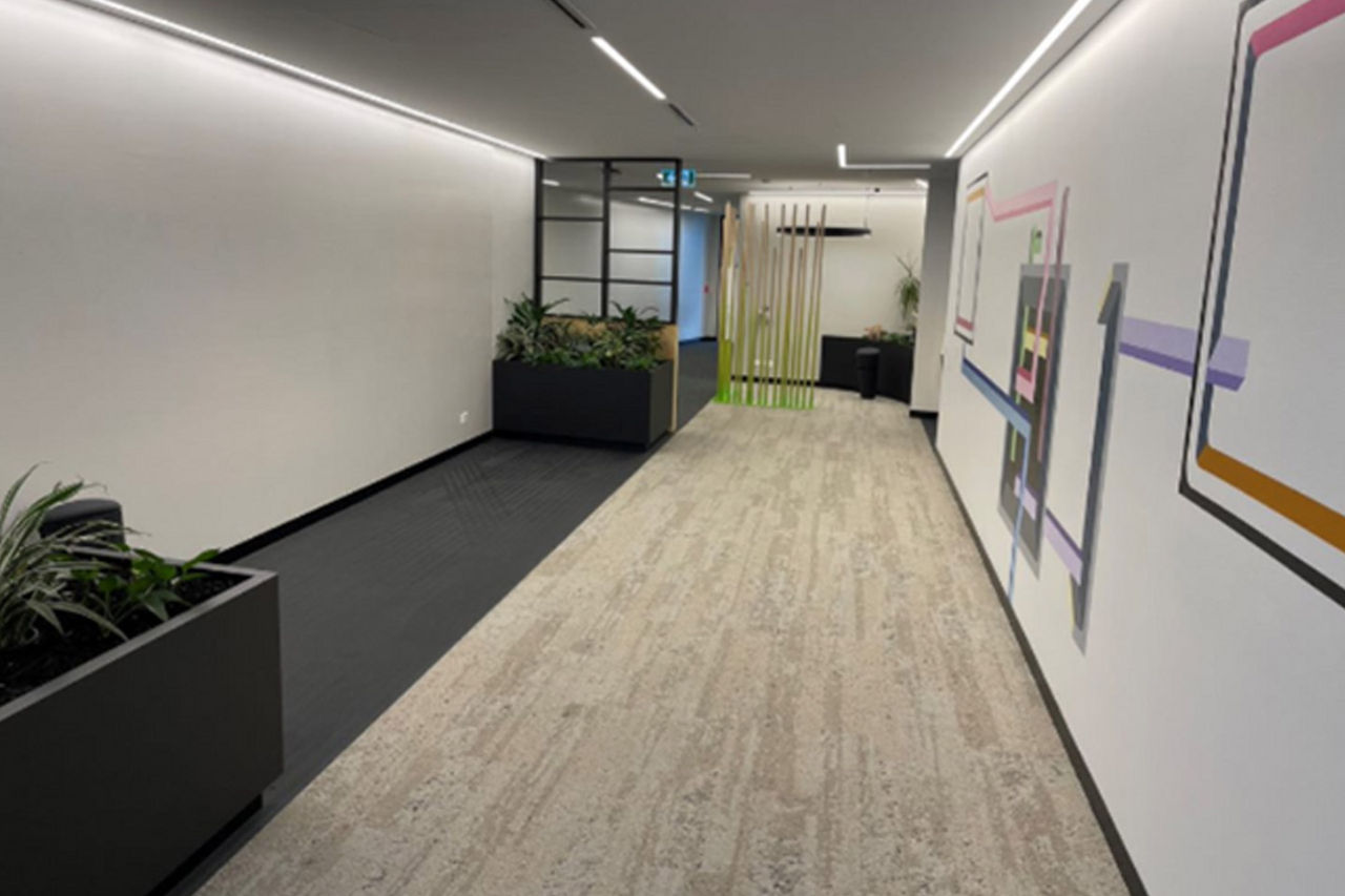Empty walk-way inside an office building