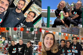 7-Eleven employees celebrating 7.11 Day in-store