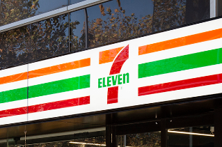Close up of a 7-Eleven store front logo