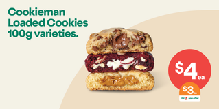 Cookieman Loaded Cookies 100g varieities - $4ea / $3 on app