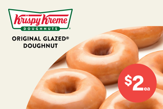 Krispy Kreme Original Glazed Doughnut. $2each. In store only. Range and availability may vary by store. Valid to 04.12.2023