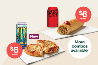 Lunch your way - Select an eligible hot food item & a drink* - $6 Hot Meal. More combos available*