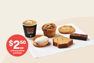 Grab a 7-Eleven sweet treat. $2.50ea with any coffee purchase. Excludes 7-Eleven Cake varieties.* 
