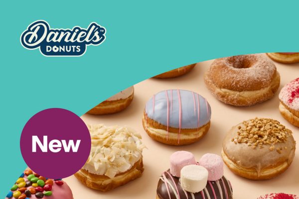 New. Daniel's Donuts. Now available in NSW, VIC and QLD stores. Excludes Far North QLD stores.