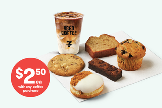 $2.50ea with any coffee purchase. Sweeten your coffee break. Excludes 7-Eleven Cake varieties.* 