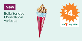 Bulla Sundae Cone 145mL. $4ea with My 7-Eleven.