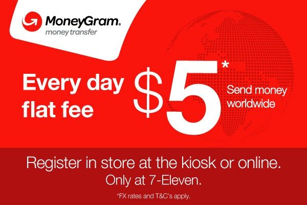 Every day flat fee $5 send money wordwide Moneygram